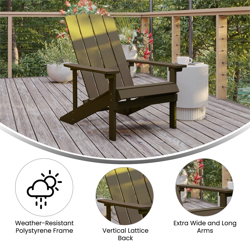 Flash Furniture Charlestown Plastic Outdoor Adirondack Chair in Mahogany