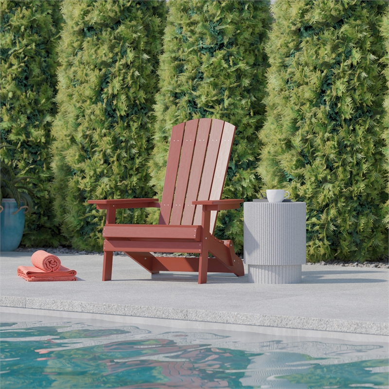 Flash Furniture Charlestown All-Weather Plastic Folding Adirondack Chair in Red
