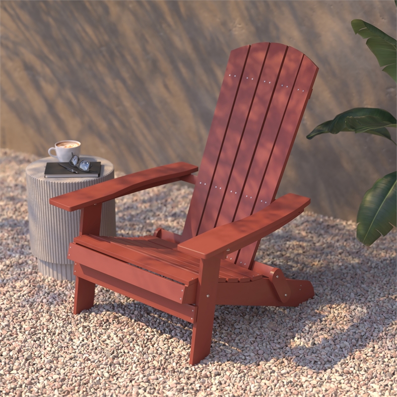 Flash Furniture Charlestown All-Weather Plastic Folding Adirondack Chair in Red