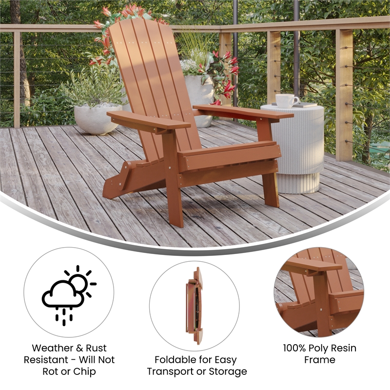 Flash Furniture Charlestown All-Weather Plastic Folding Adirondack Chair in Red