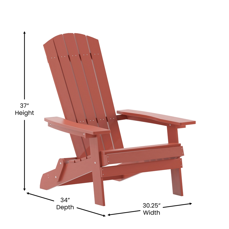 Flash Furniture Charlestown All-Weather Plastic Folding Adirondack Chair in Red