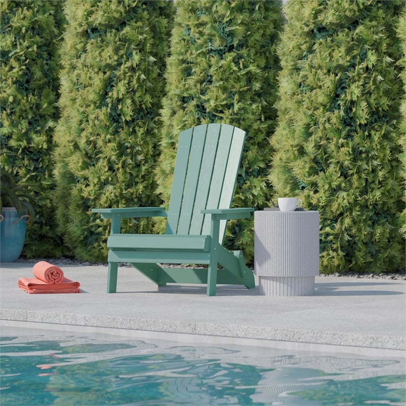 Flash Furniture Charlestown Plastic Folding Adirondack Chair in Sea Foam Green