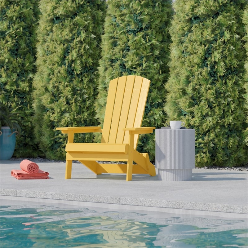 Flash Furniture Charlestown Plastic Folding Adirondack Chair in Yellow