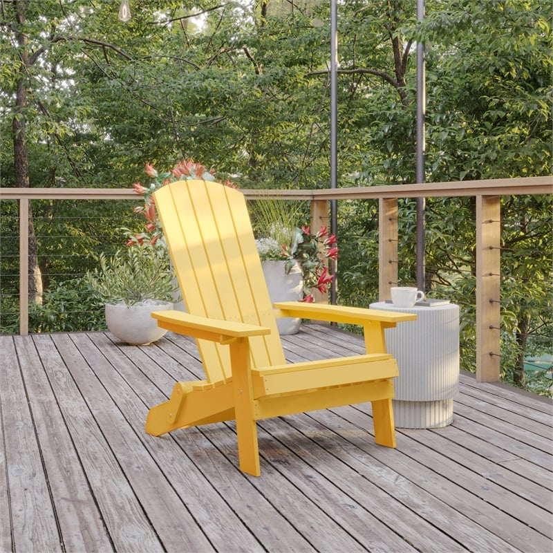 Flash Furniture Charlestown Plastic Folding Adirondack Chair in Yellow
