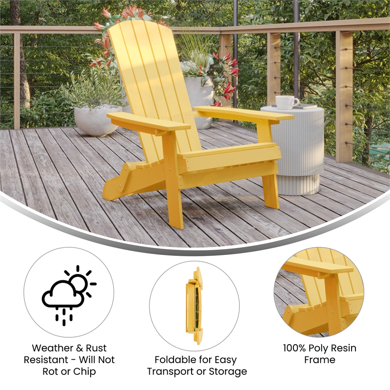 Flash Furniture Charlestown Plastic Folding Adirondack Chair in Yellow