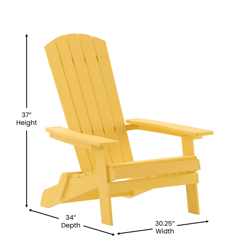 Flash Furniture Charlestown Plastic Folding Adirondack Chair in Yellow