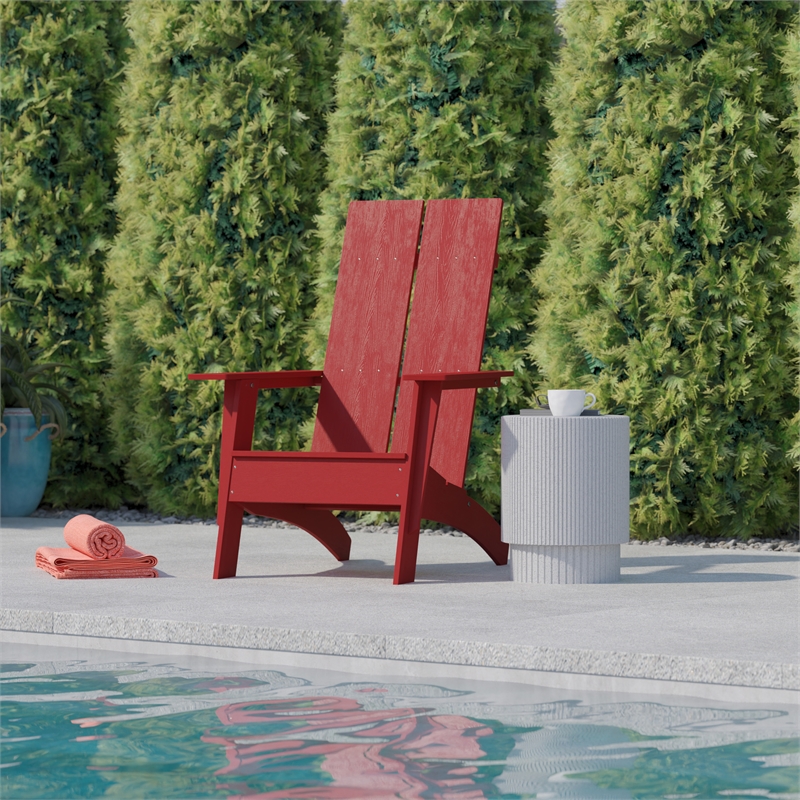 Flash Furniture Sawyer Dual Slat Back Plastic Adirondack Patio Chair in Red