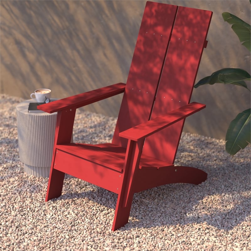 Flash Furniture Sawyer Dual Slat Back Plastic Adirondack Patio Chair in Red