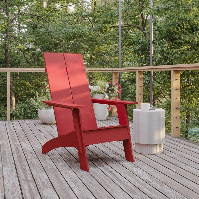 Flash Furniture Sawyer Dual Slat Back Plastic Adirondack Patio Chair in Red