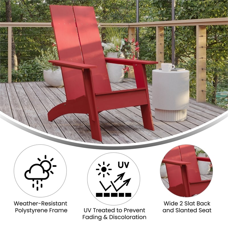 Flash Furniture Sawyer Dual Slat Back Plastic Adirondack Patio Chair in Red
