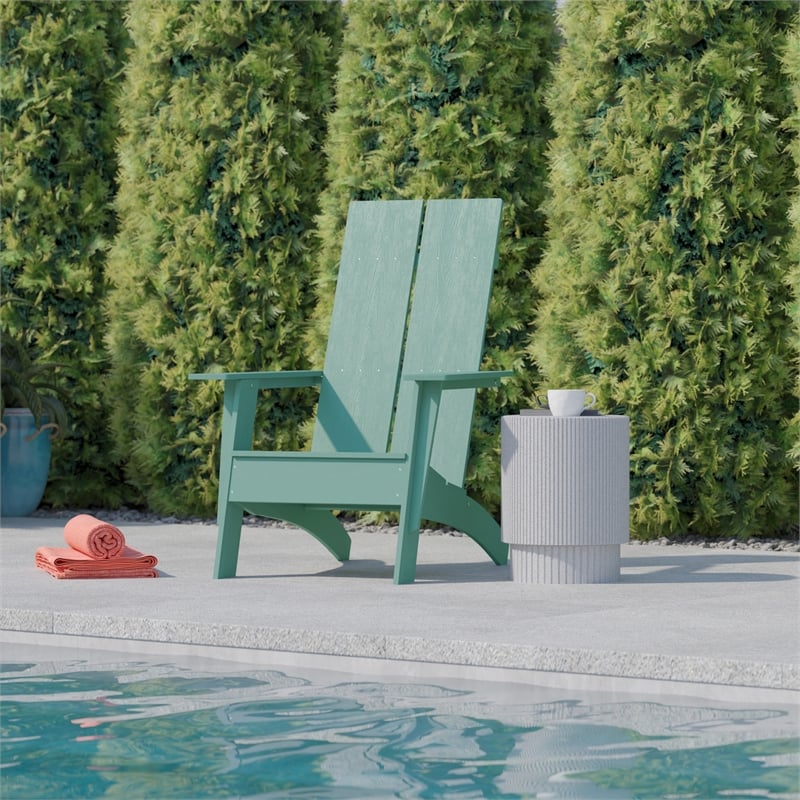 Flash Furniture Sawyer Dual Slat Back Plastic Adirondack Patio Chair in Green
