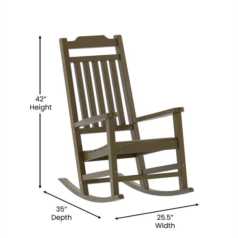 Flash Furniture Winston All-Weather Plastic Patio Rocking Chair in Mahogany