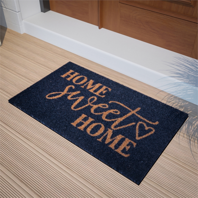 Flash Furniture Harbold Home Sweet Home Message Coir Wood Fiber Doormat in Navy
