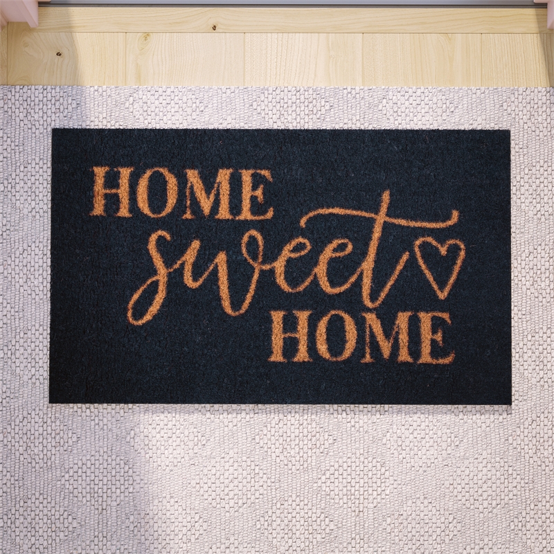 Flash Furniture Harbold Home Sweet Home Message Coir Wood Fiber Doormat in Navy