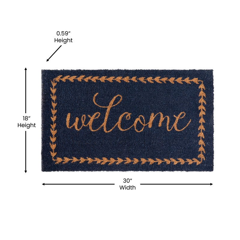 Flash Furniture Harbold Welcome Message Coir Wood Fiber Doormat in Navy/Natural