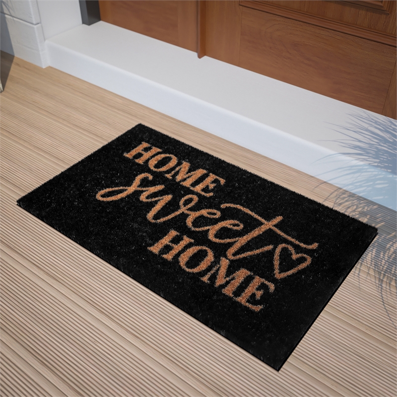 Flash Furniture Harbold Coir Wood Fiber Doormat in Black/Natural
