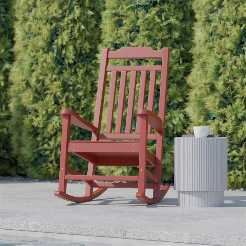 Flash Furniture Winston All-Weather Plastic Patio Rocking Chair in Red