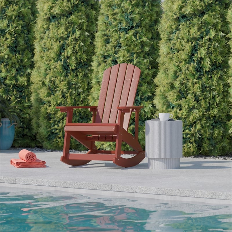 Flash Furniture Savannah Indoor/Outdoor Plastic Adirondack Rocking Chair in Red