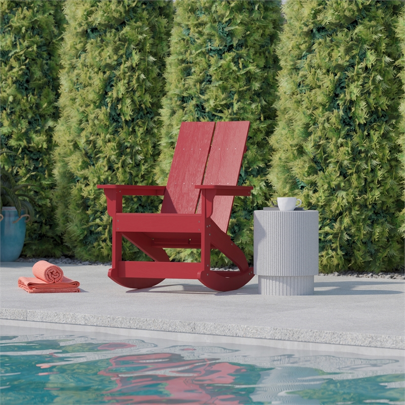 Flash Furniture Red Modern Poly Resin Adirondack Rocking Chair
