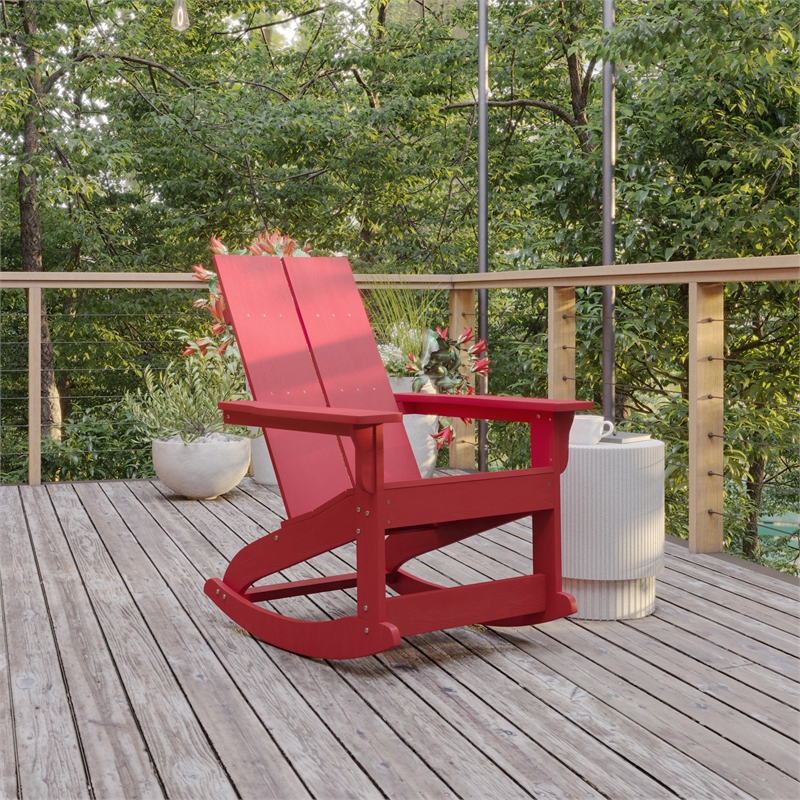 Flash Furniture Red Modern Poly Resin Adirondack Rocking Chair