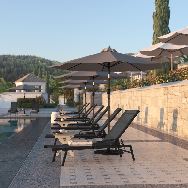 Flash Furniture Brazos Metal Chaise Lounge Chair with Arms in Black/Black