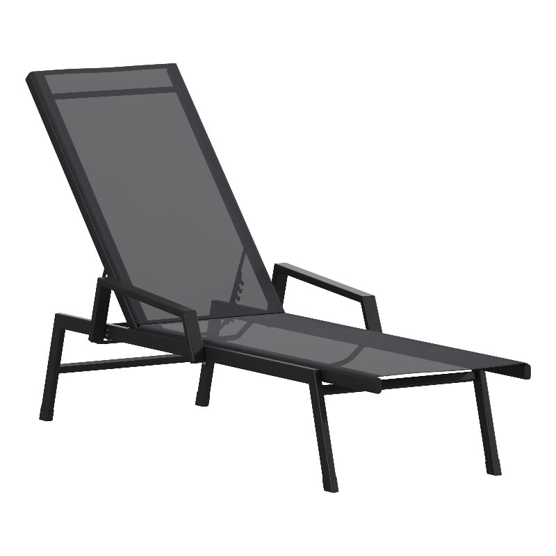 Flash Furniture Brazos Metal Chaise Lounge Chair with Arms in Black/Black