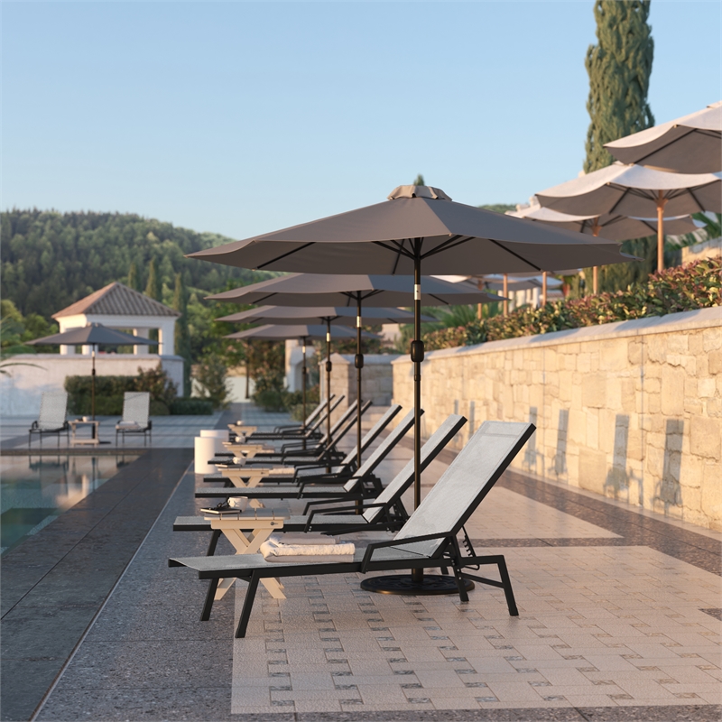 Flash Furniture Brazos Metal Chaise Lounge Chair with Arms in Gray/Black