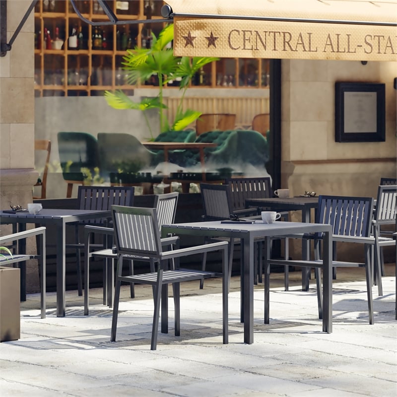 Flash Furniture Harris Metal Patio Table with Poly Resin Slatted Top in Black