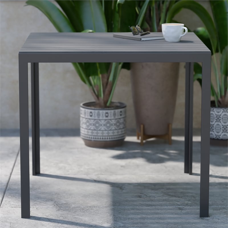 Flash Furniture Harris Metal Patio Table with Poly Resin Slatted Top in Black
