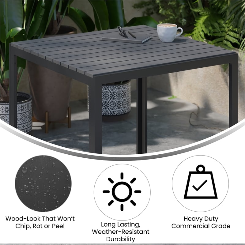 Flash Furniture Harris Metal Patio Table with Poly Resin Slatted Top in Black