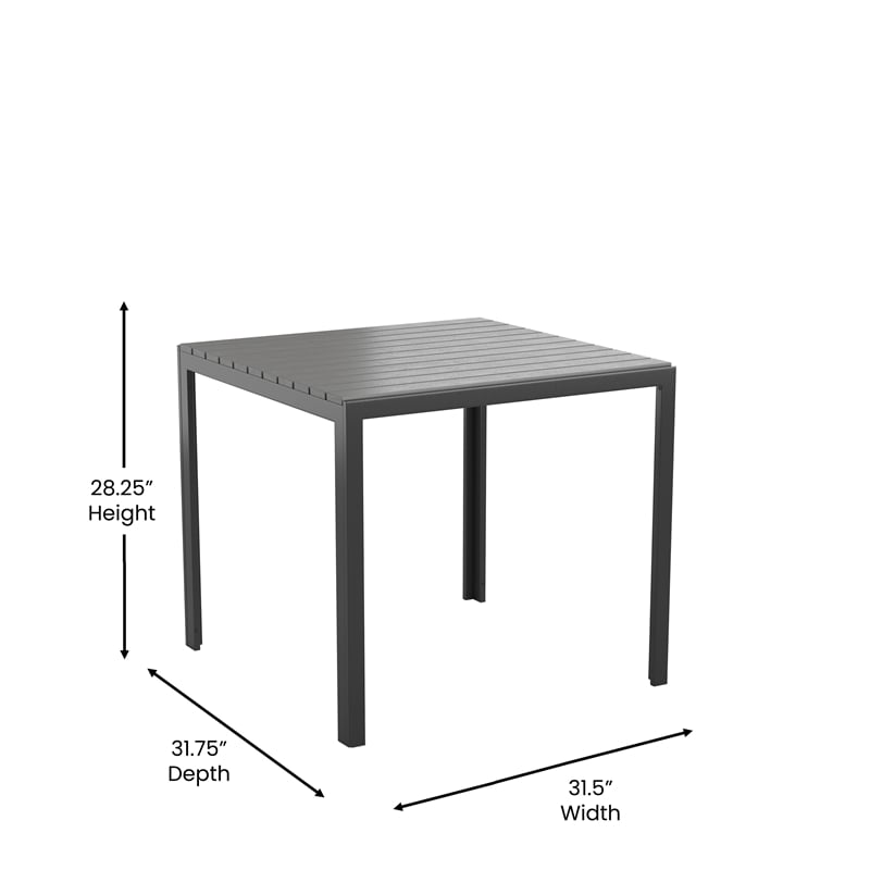 Flash Furniture Harris Metal Patio Table with Poly Resin Slatted Top in Black