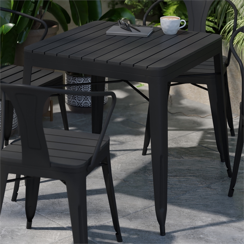Flash Furniture Helvey 5-Piece Top Square Metal Table and Chairs Set in Black