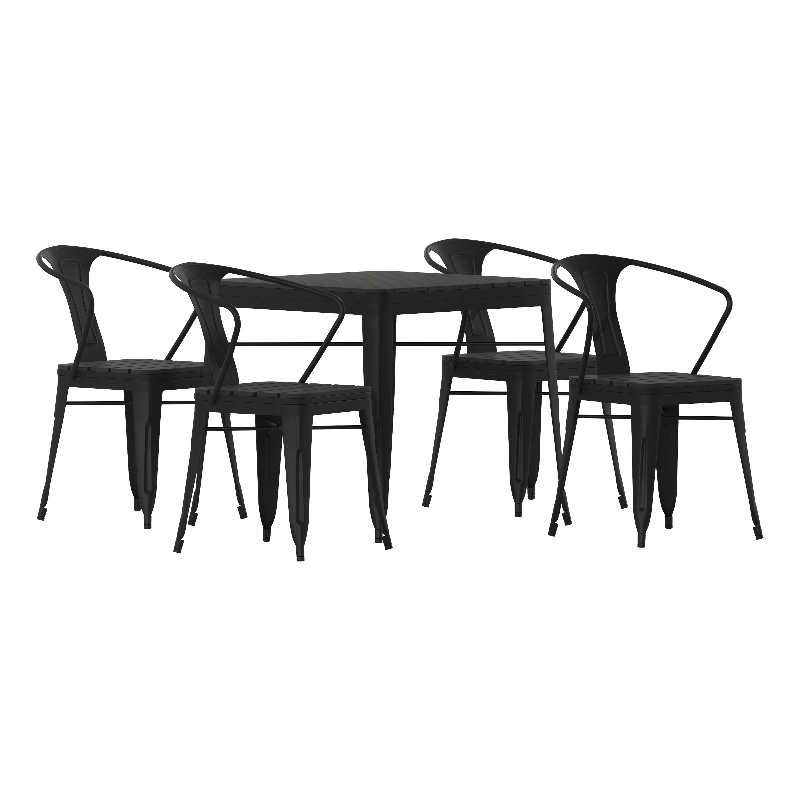 Flash Furniture Helvey 5-Piece Top Square Metal Table and Chairs Set in Black