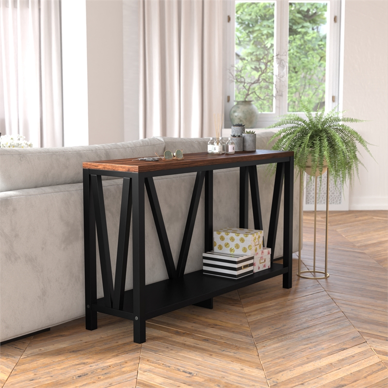 Flash Furniture Charlotte Engineered Wood Entryway Console Table in Black/Walnut