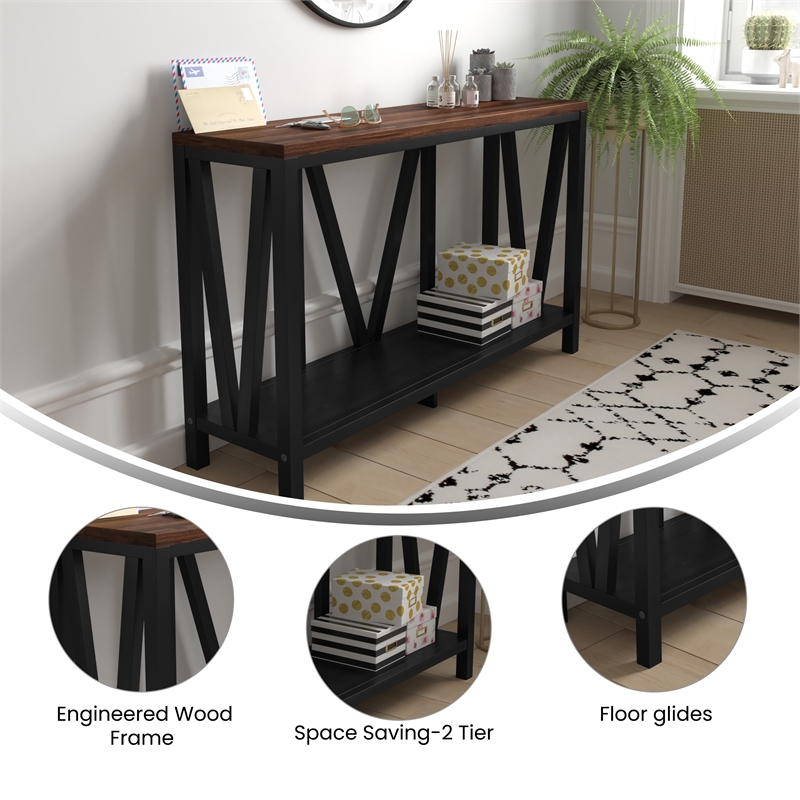 Flash Furniture Charlotte Engineered Wood Entryway Console Table in Black/Walnut