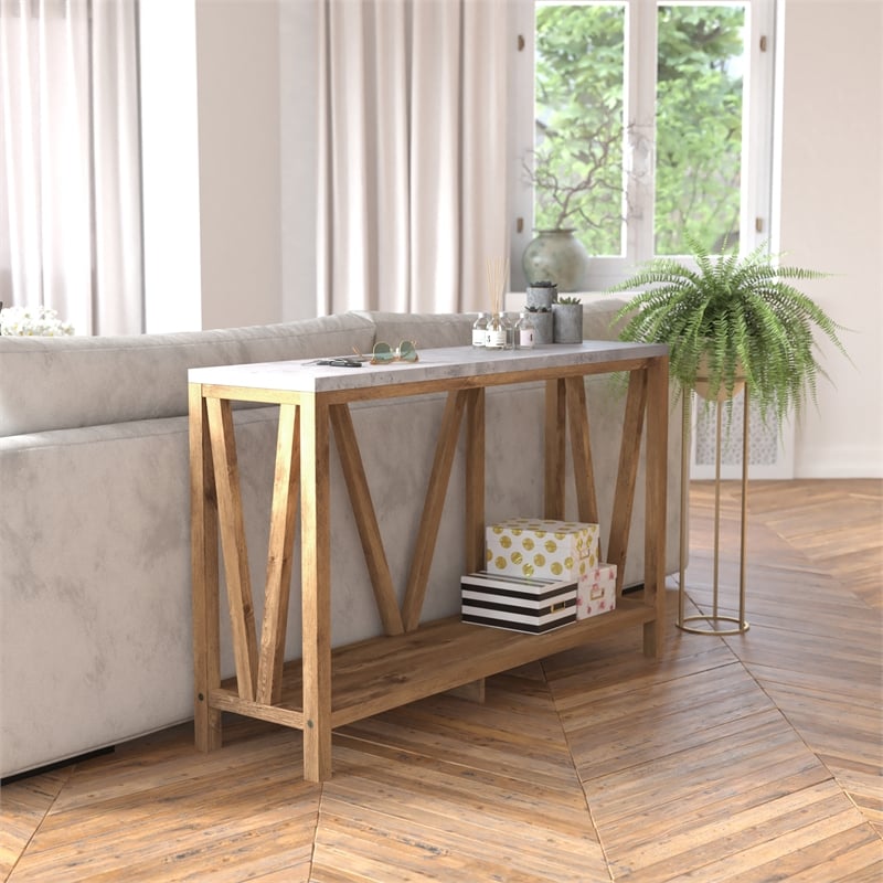 Flash Furniture Charlotte Engineered Wood Console Table in Warm Oak/Concrete