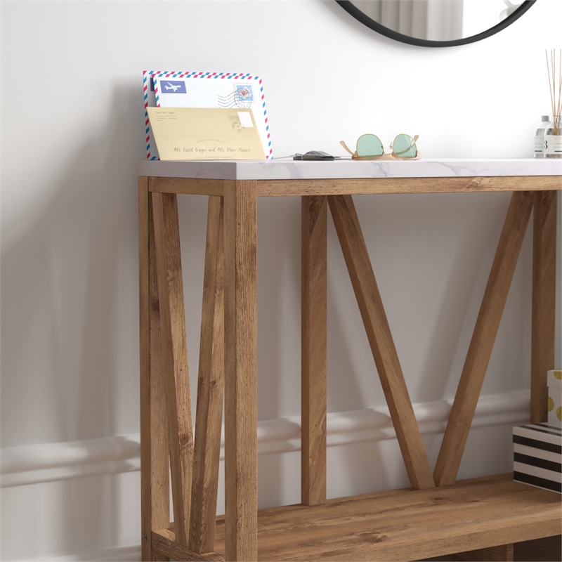 Flash Furniture Charlotte Engineered Wood Console Table in Warm Oak/Marble