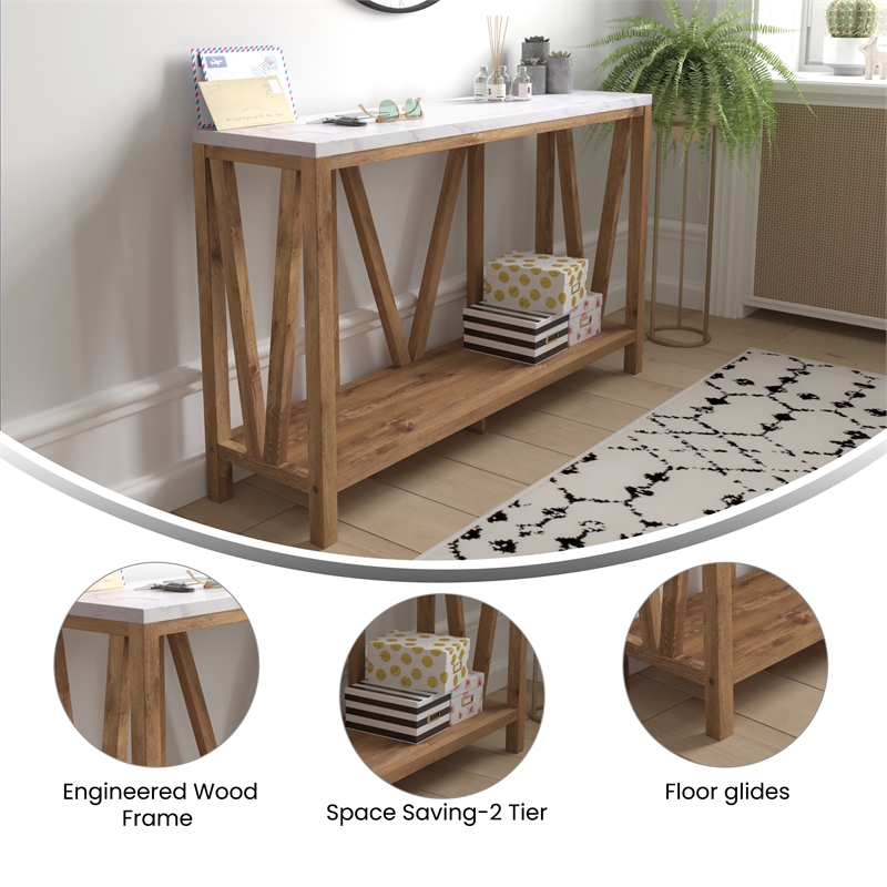 Flash Furniture Charlotte Engineered Wood Console Table in Warm Oak/Marble