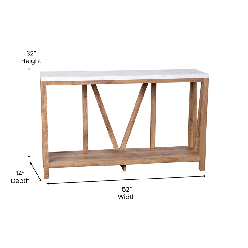 Flash Furniture Charlotte Engineered Wood Console Table in Warm Oak/Marble