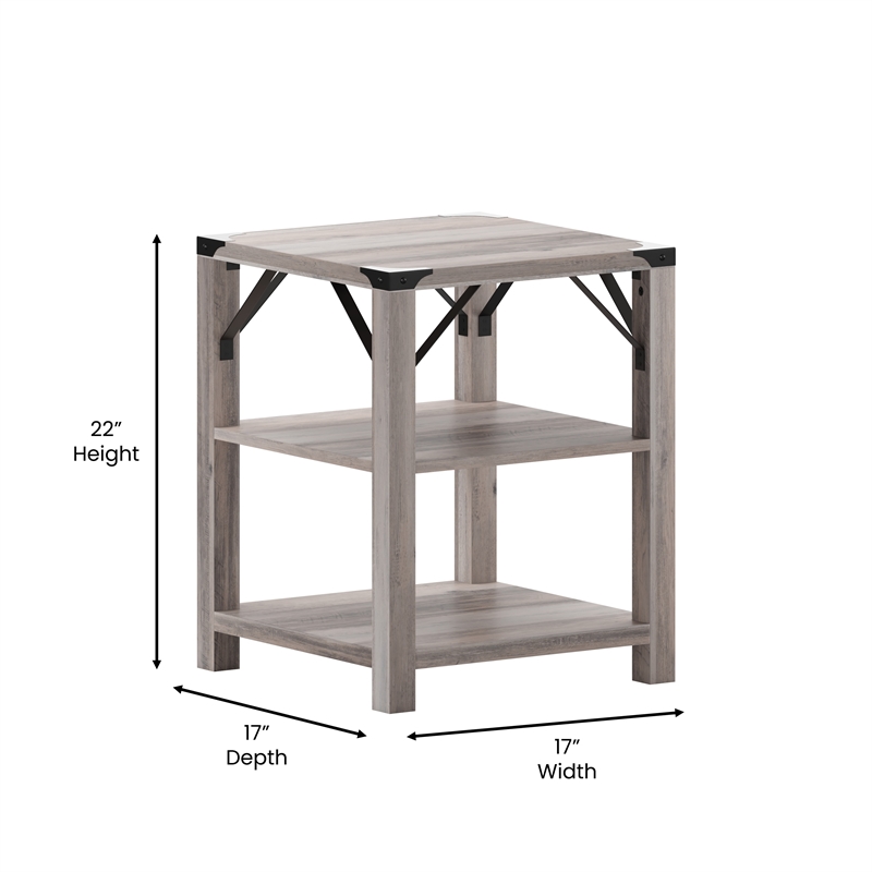 Flash Furniture Wyatt 3-Tier Engineered Wood Side Table in Gray Wash