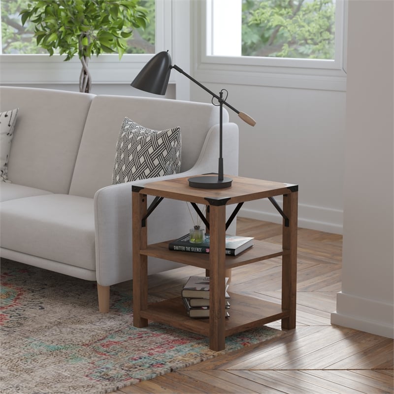 Flash Furniture Wyatt 3-Tier Engineered Wood Side Table in Rustic Oak