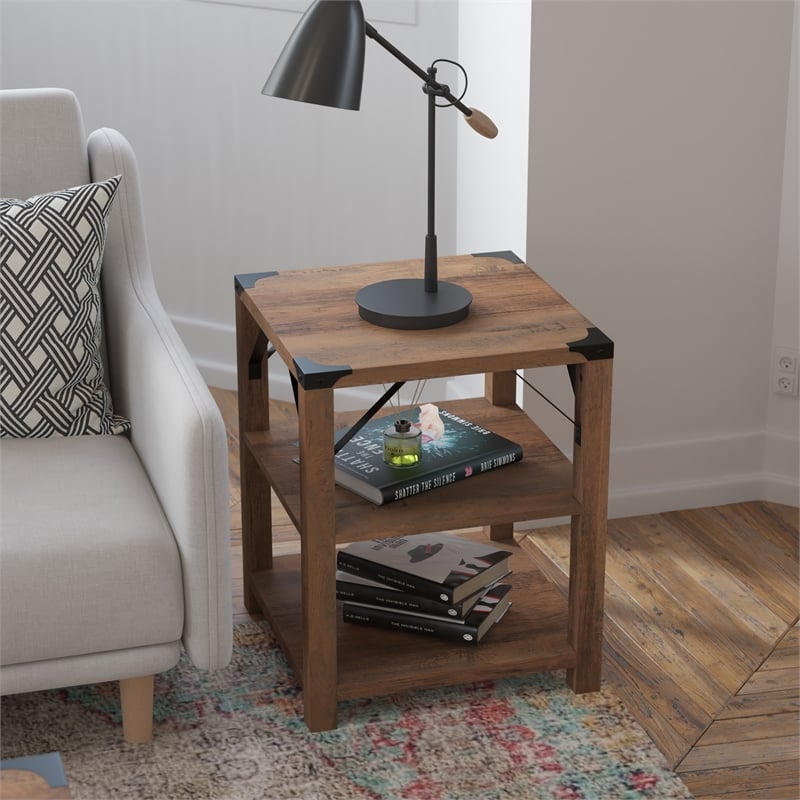 Flash Furniture Wyatt 3-Tier Engineered Wood Side Table in Rustic Oak