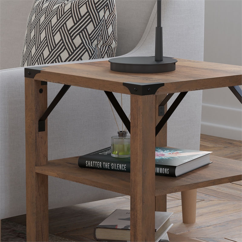 Flash Furniture Wyatt 3-Tier Engineered Wood Side Table in Rustic Oak