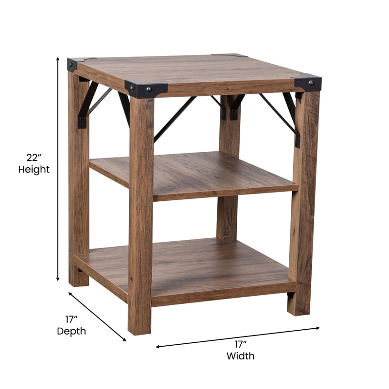 Flash Furniture Wyatt 3-Tier Engineered Wood Side Table in Rustic Oak