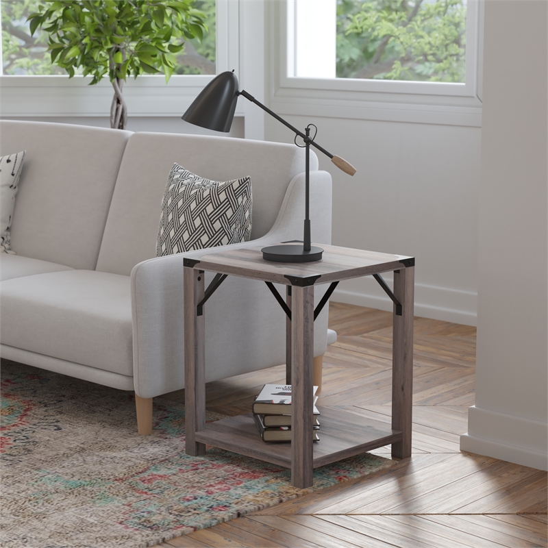 Flash Furniture Wyatt 2-Tier Engineered Wood Side Table in Gray Wash