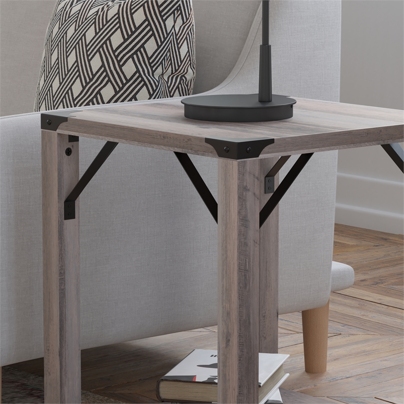 Flash Furniture Wyatt 2-Tier Engineered Wood Side Table in Gray Wash