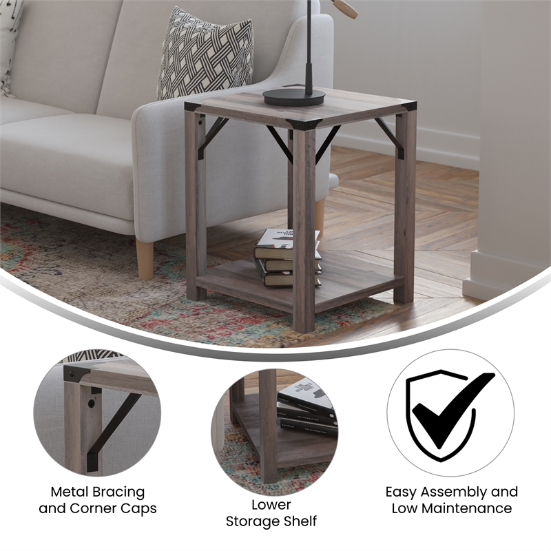 Flash Furniture Wyatt 2-Tier Engineered Wood Side Table in Gray Wash