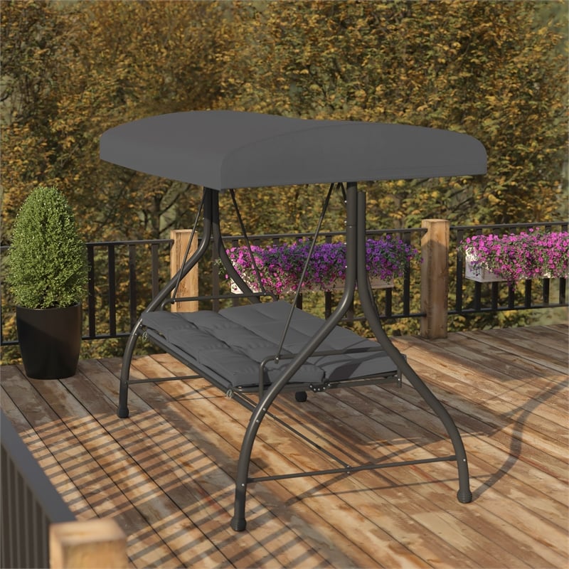 Flash Furniture Tellis 3-Seat Metal Patio Swing & Bed Canopy Hammock in Gray