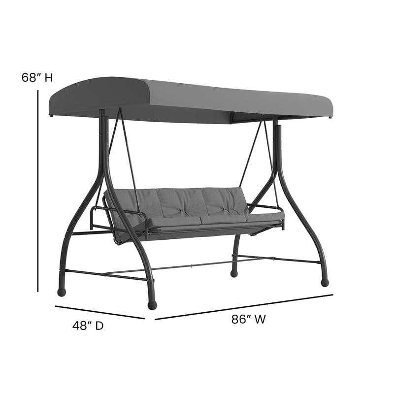 Flash Furniture Tellis 3-Seat Metal Patio Swing & Bed Canopy Hammock in Gray