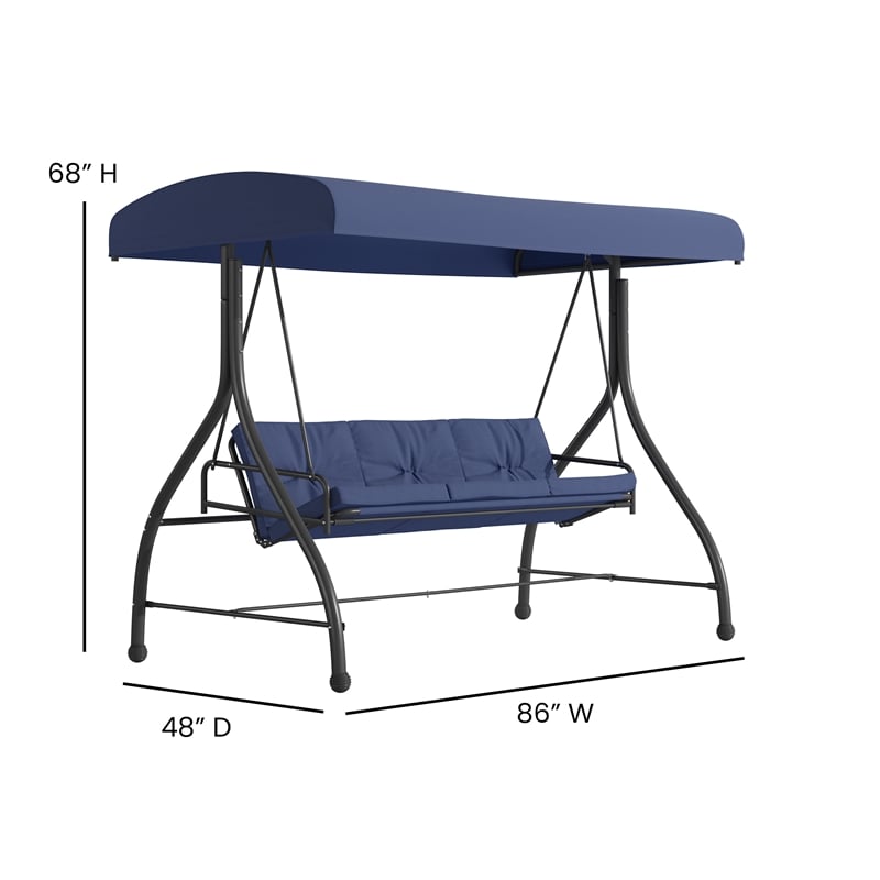 Flash Furniture Tellis 3-Seat Metal Patio Swing & Bed Canopy Hammock in Navy